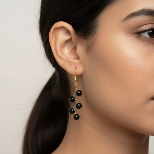 Black tourmaline Vine Design— Beaded choker Necklace with Earrings