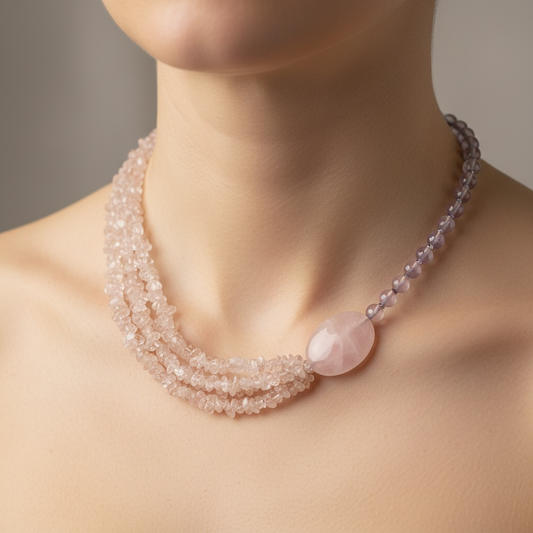 Rose Quartz Chip & Bead Necklace – Crystal of Love, Compassion & Emotional Healing