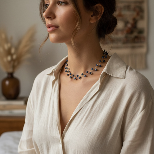 Lapis Lazuli Vine Design— Beaded Choker Necklace