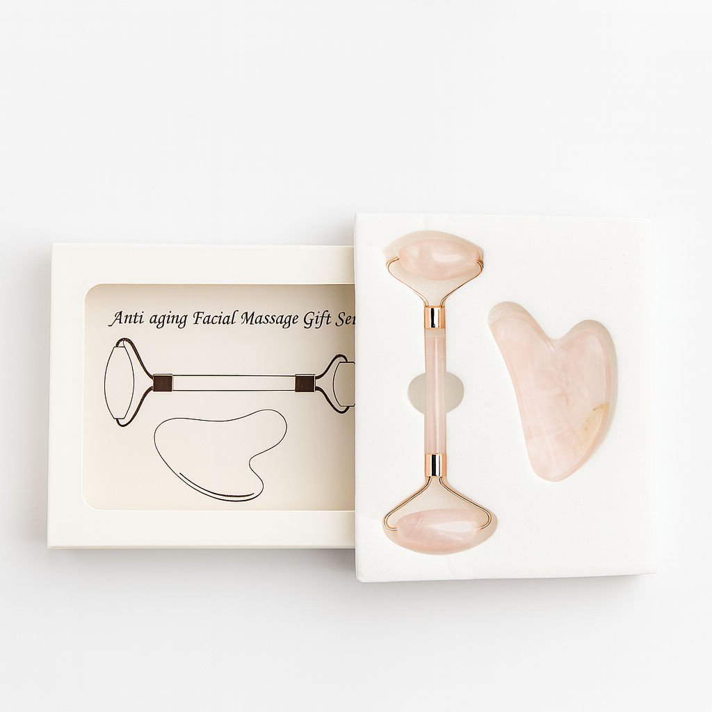 Rose Quartz Facial Roller & Gua Sha Set – Self-Love & Skin Radiance Duo