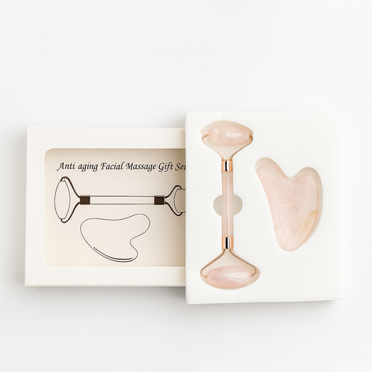 Rose Quartz Facial Roller & Gua Sha Set – Self-Love & Skin Radiance Duo