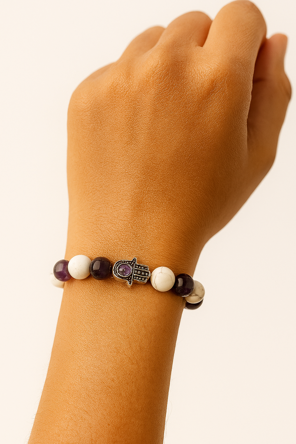 Amethyst & Howlite Harmony Bracelet – with Hamsa Charm