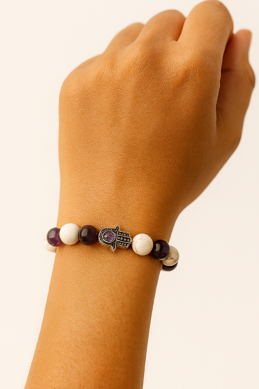 Amethyst & Howlite Harmony Bracelet – with Hamsa Charm