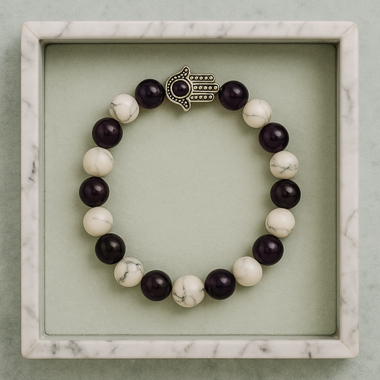 Amethyst & Howlite Harmony Bracelet – with Hamsa Charm