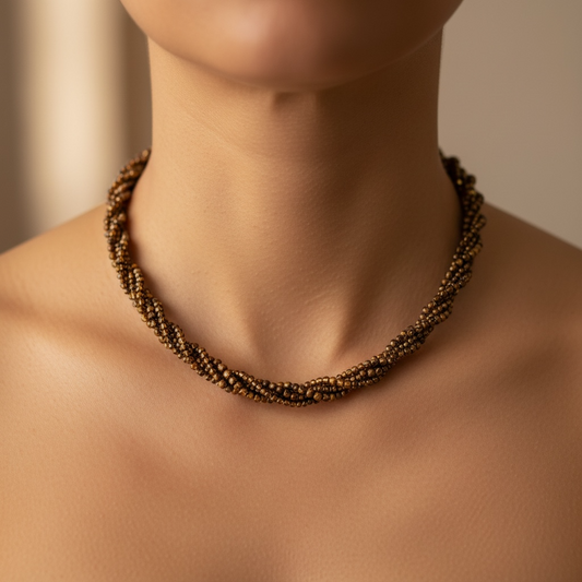 Tiger Eye Twisted Weaved Choker Necklace for Grounding
