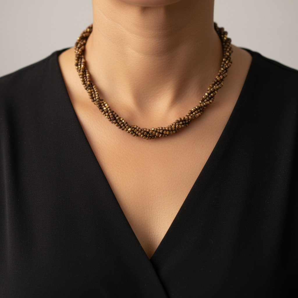 Tiger Eye Twisted Weaved Choker Necklace for Grounding