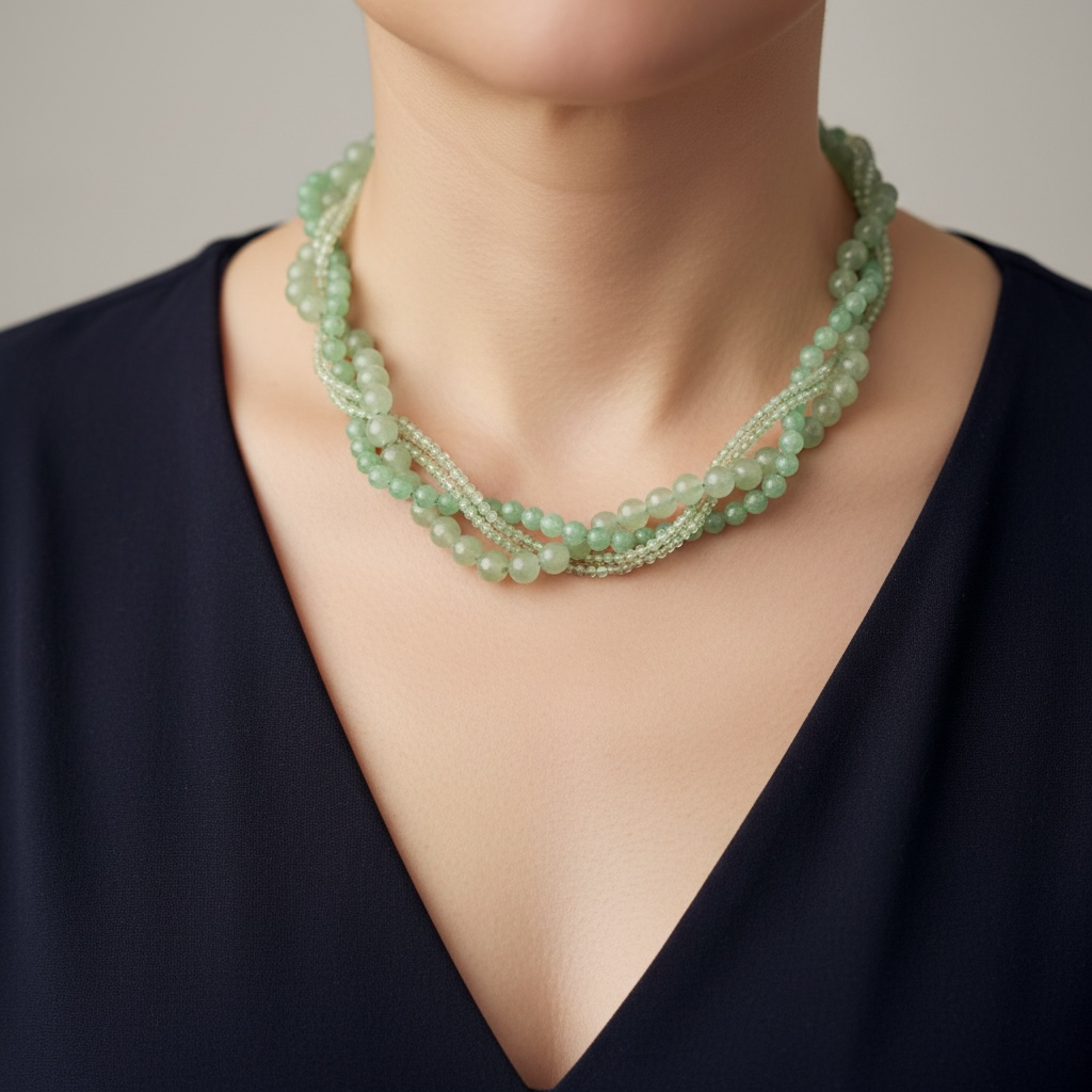 Green Aventurine Overlapped Designer Necklace – For Prosperity, Luck & Growth