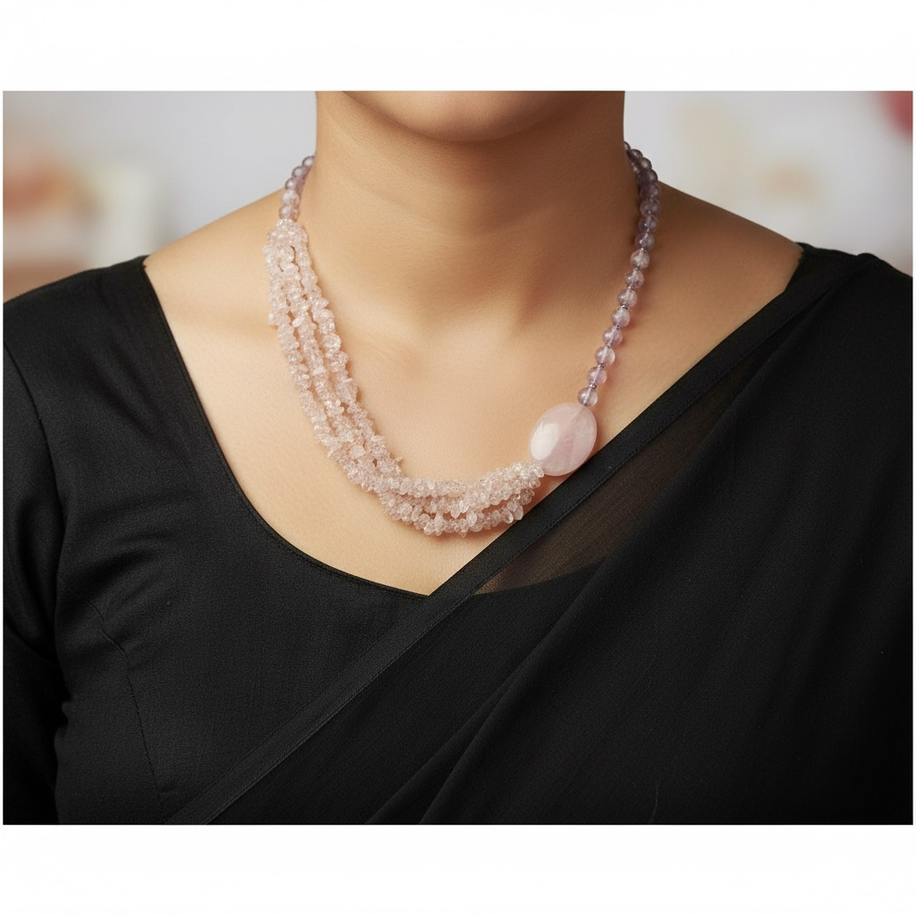 Rose Quartz Chip & Bead Necklace – Crystal of Love, Compassion & Emotional Healing