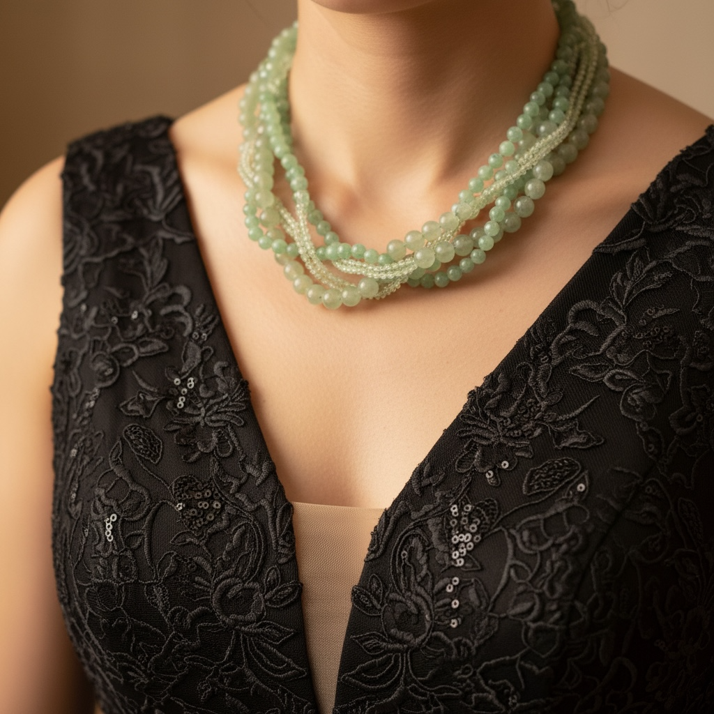 Green Aventurine Overlapped Designer Necklace – For Prosperity, Luck & Growth