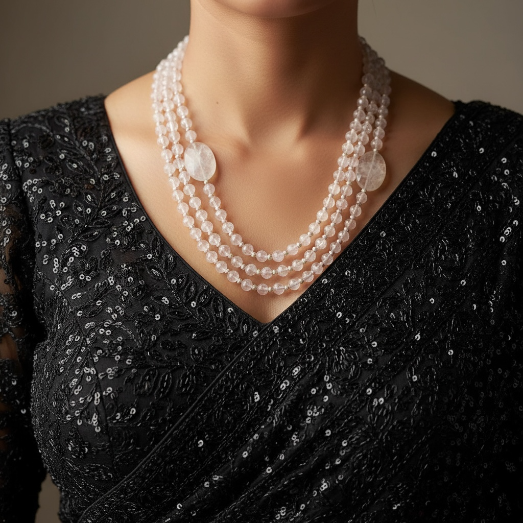 Rose Quartz (Triple Layer Mala) with Faceted Oval Stones for Self Love & Positivity.