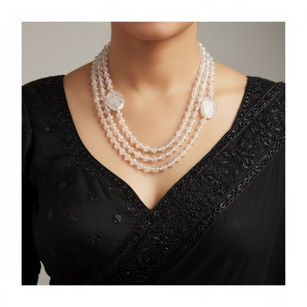 Rose Quartz (Triple Layer Mala) with Faceted Oval Stones for Self Love & Positivity.