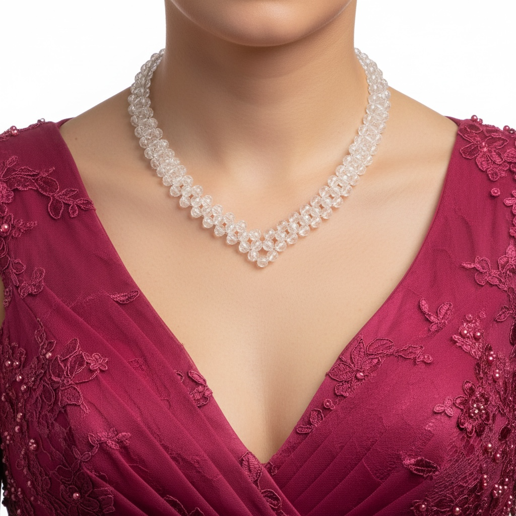 Clear Quartz 6mm Beaded V-Shape Necklace – Master Healer Crystal for Clarity, Energy & Balance