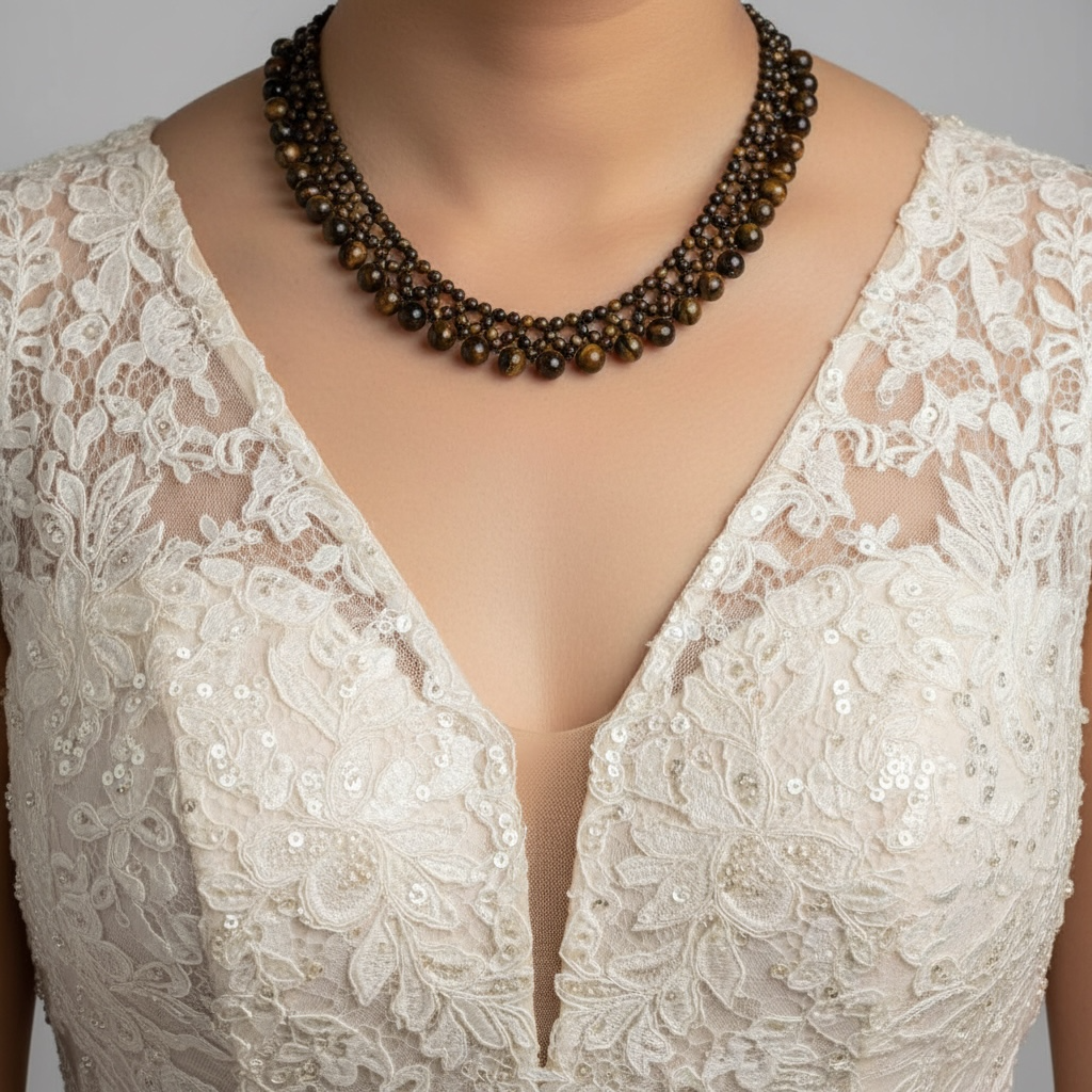 Natural Tiger eye Statement necklace— beaded design choker