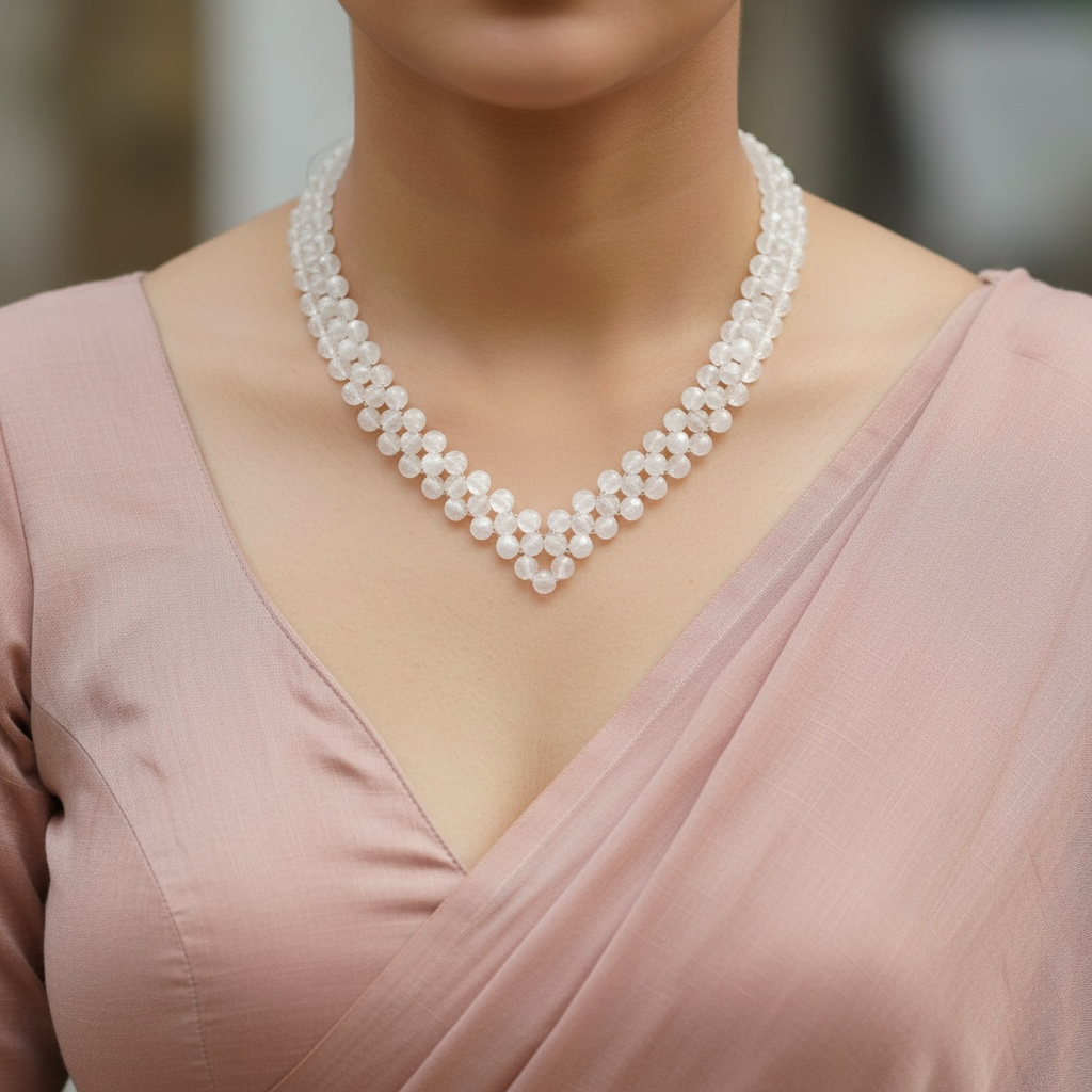 Clear Quartz 6mm Beaded V-Shape Necklace – Master Healer Crystal for Clarity, Energy & Balance