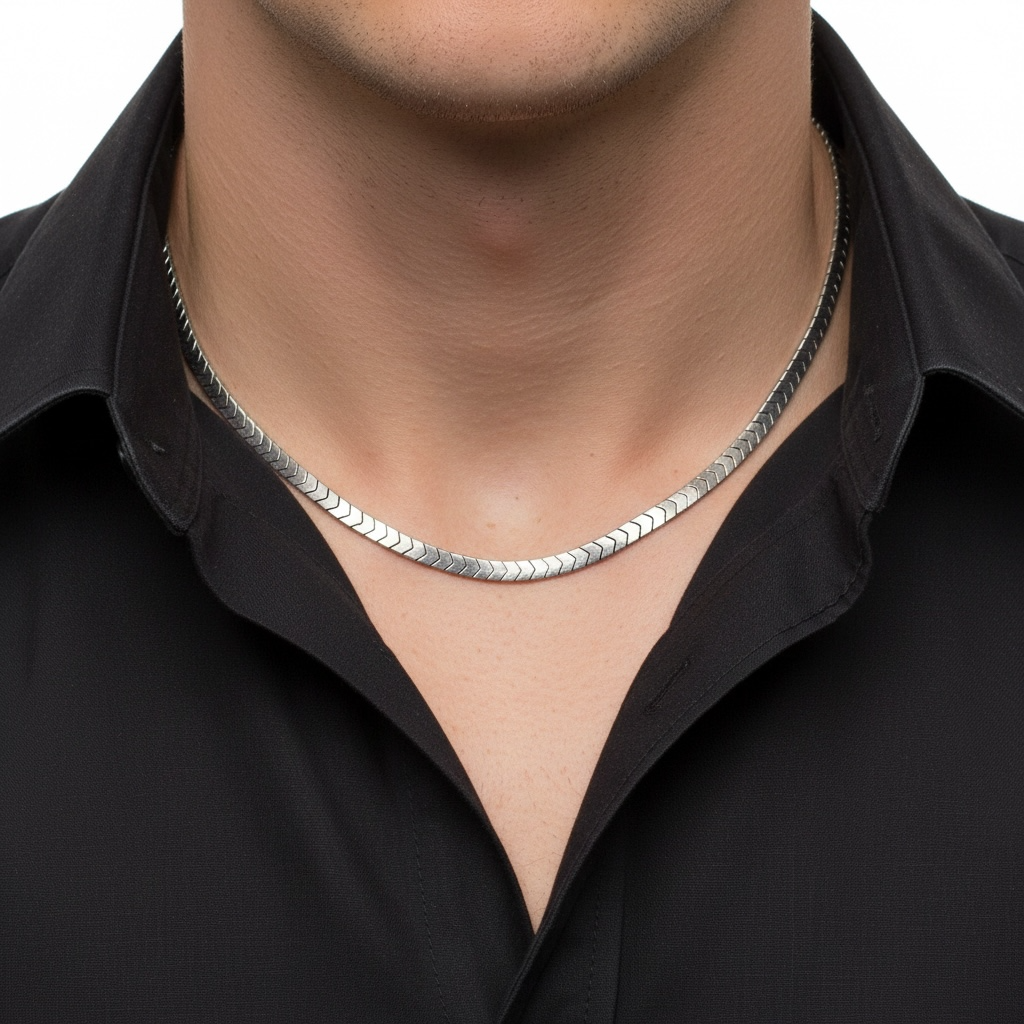 Classic hematite flat unisex chain necklace