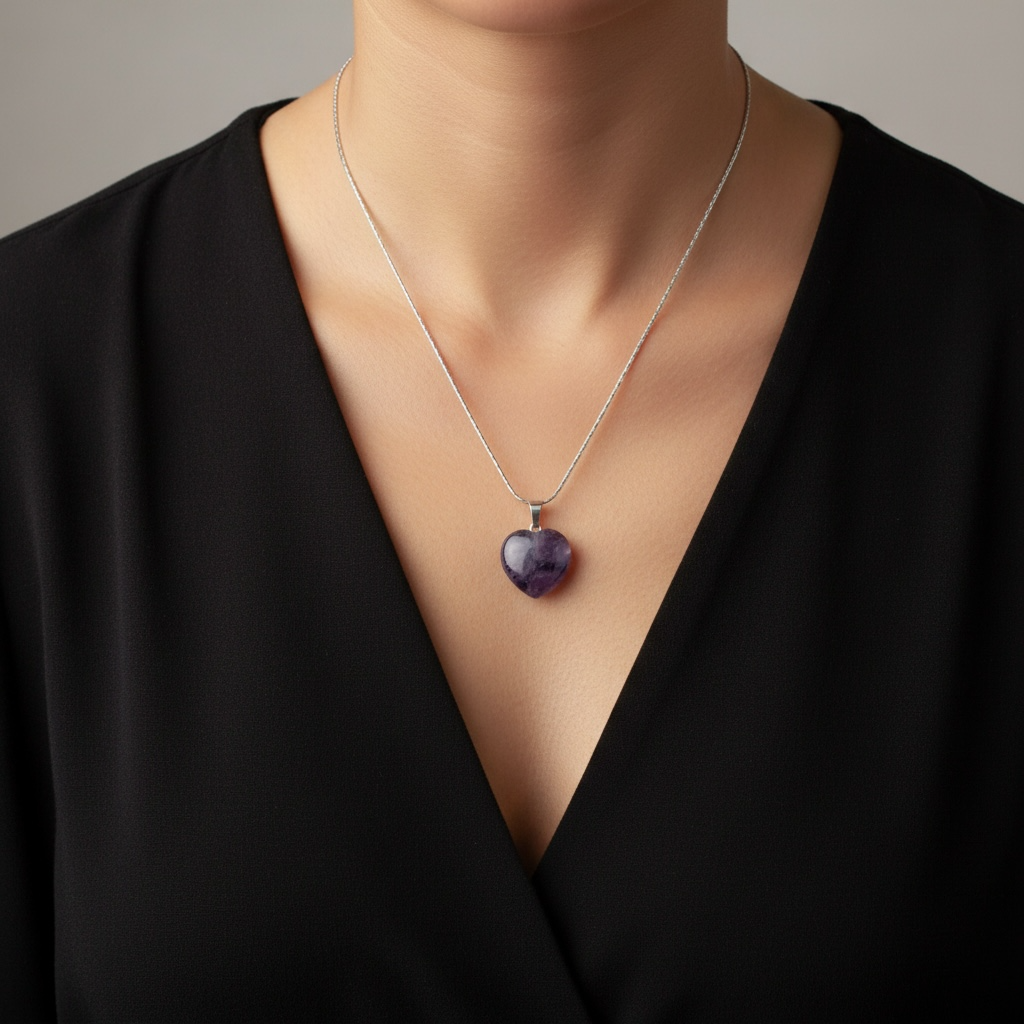 Amethyst Heart Shaped Pendant with Silver Chain