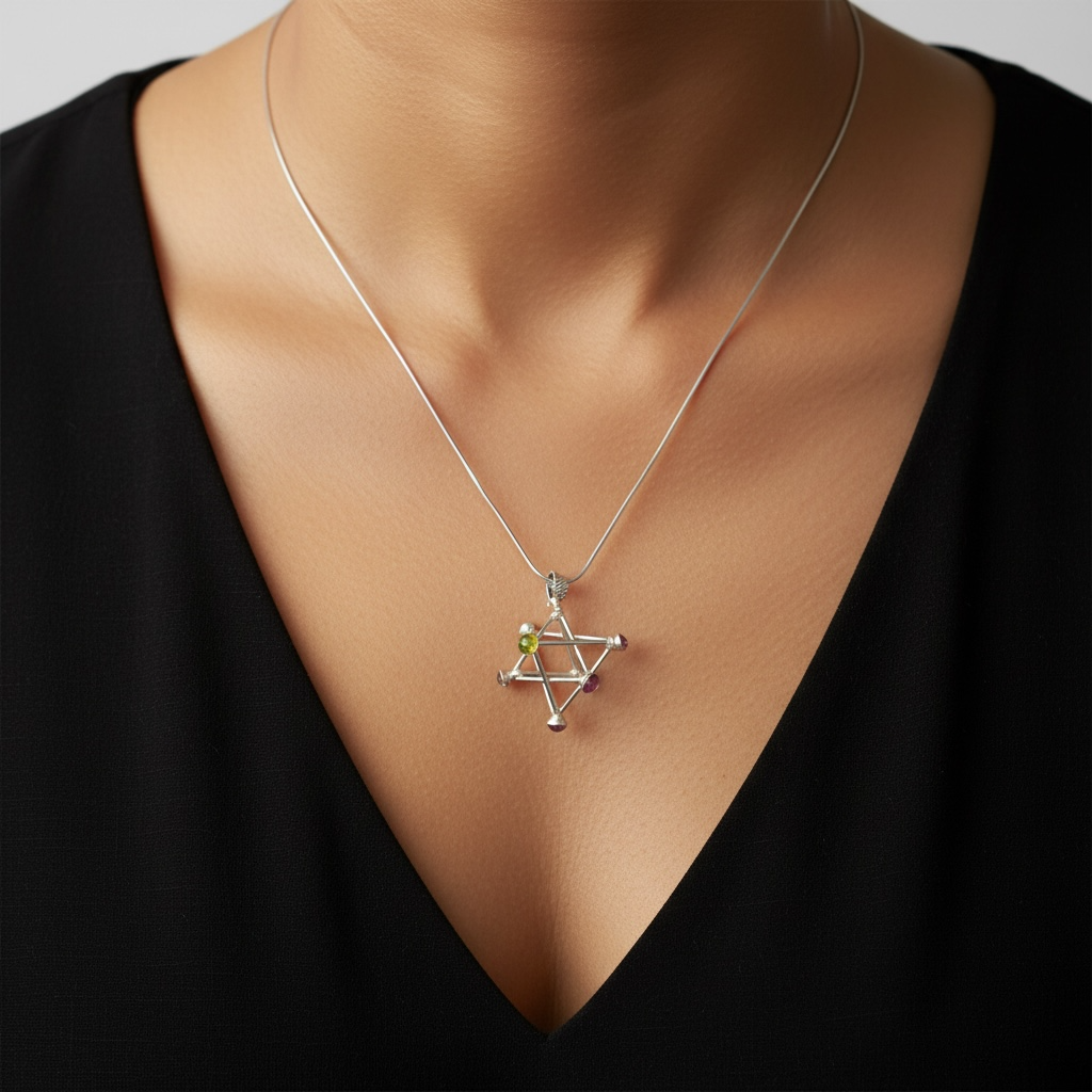 7 Chakra Hexagonal Pendant – Crystal of Energy Alignment, Healing & Harmony