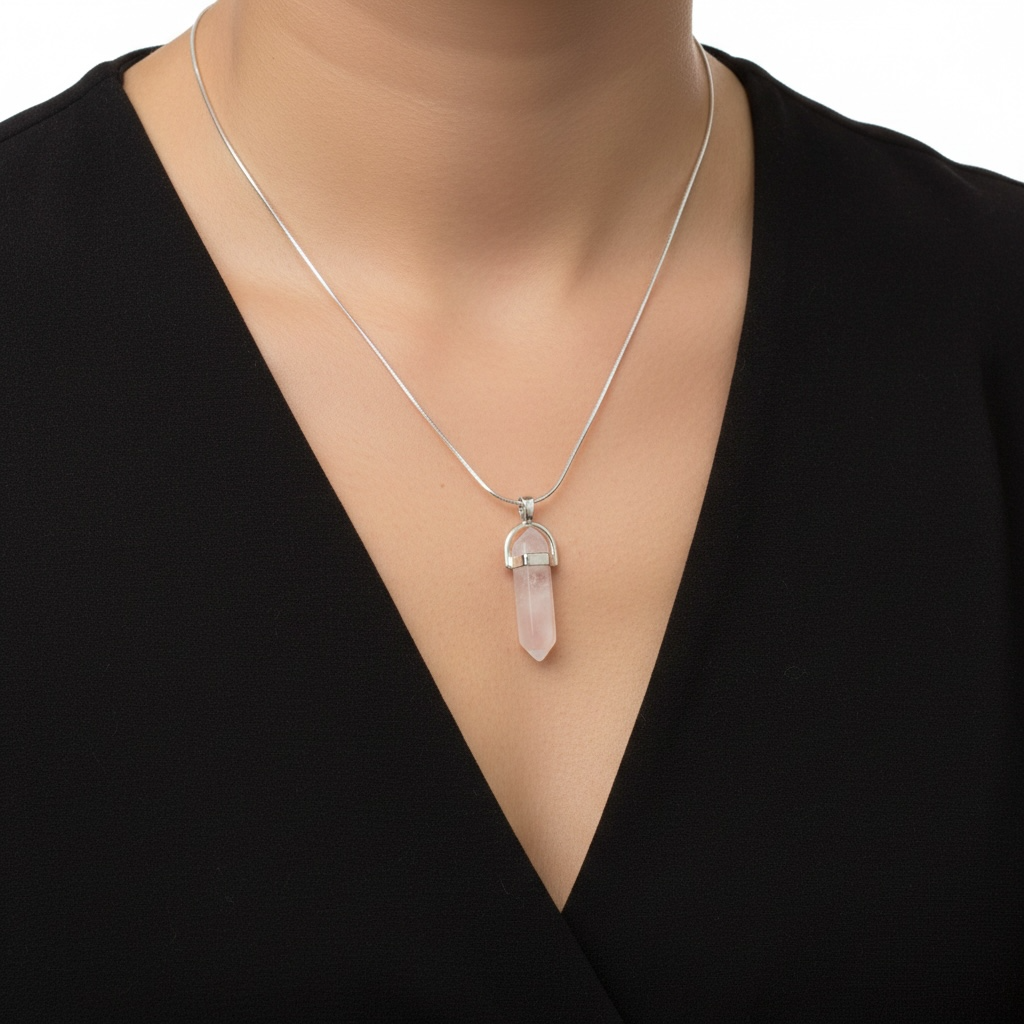 Rose Quartz Pencil Pendant – Crystal of Love, Peace & Emotional Healing