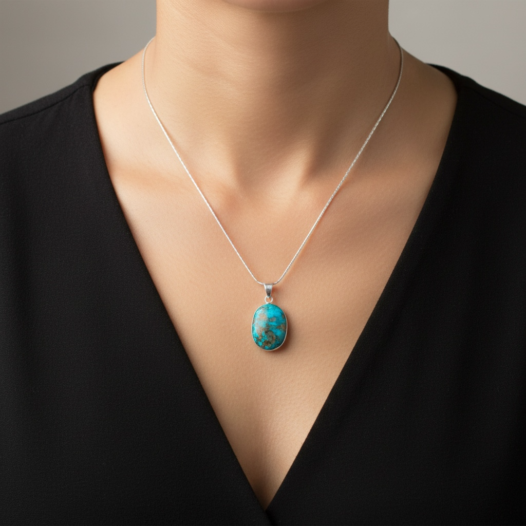 Natural Turquoise Oval Pendant – Crystal of Protection, Truth & Tranquility
