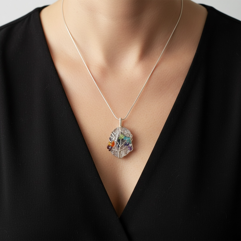 7 Chakra Clear Quartz Pendant – Master Healer Crystal for Alignment, Clarity & Energy Balance