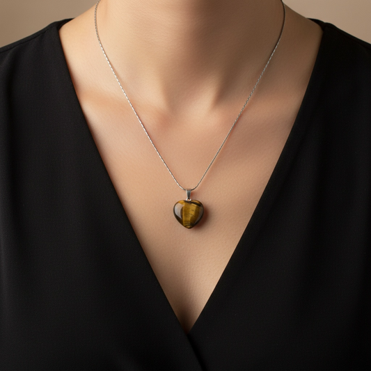 Tiger Eye Heart Shape Pendant – Courage, Protection & Heart-Led Strength