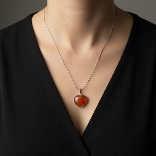 Carnelian Heart Pendant – Crystal of Passion, Confidence & Vital Energy