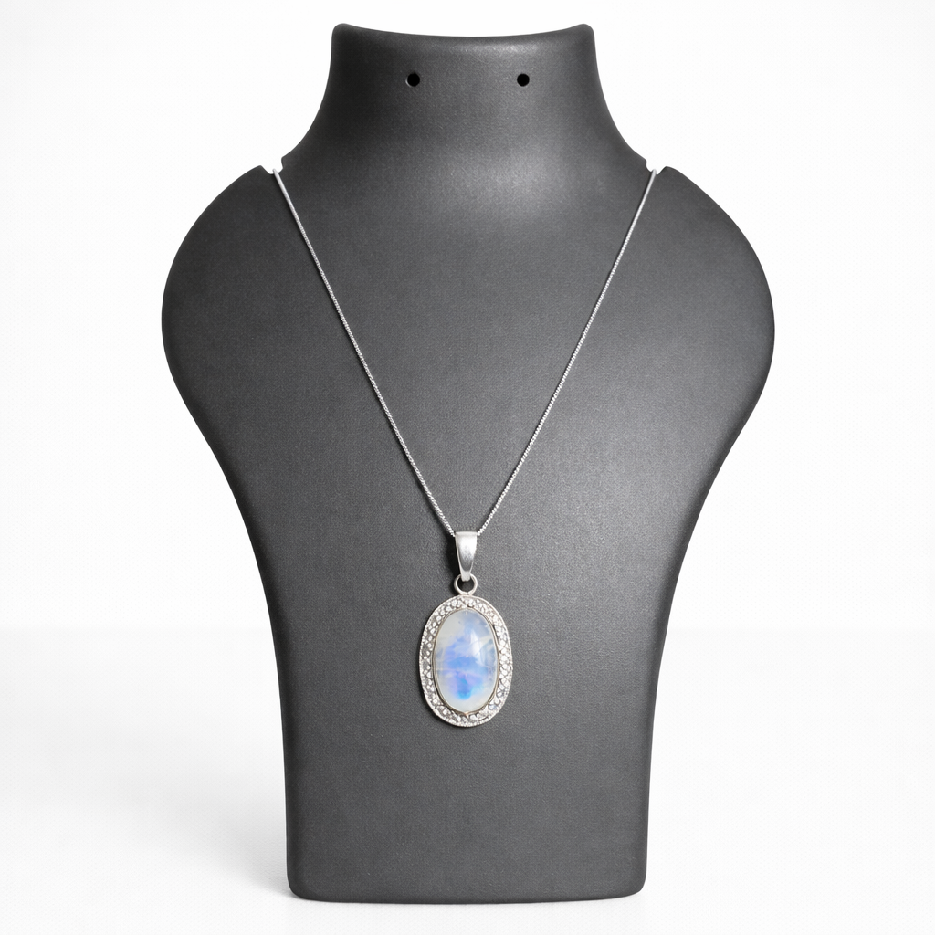 Rainbow Moonstone Oval Pendant – Crystal of Intuition, Divine Feminine & Inner Harmony