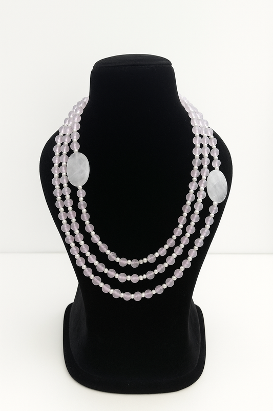Rose Quartz 3 Layer Necklace – Crystal of Love, Healing & Feminine Grace
