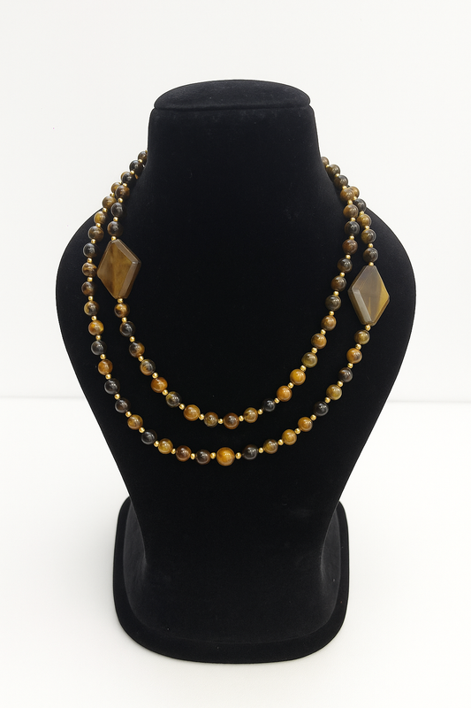 Tiger Eye Double Layer Necklace – Crystal of Strength, Protection & Confidence