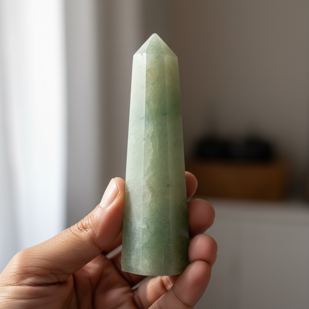 Green Aventurine Pencil Tower – Crystal of Luck, Prosperity & Heart Healing