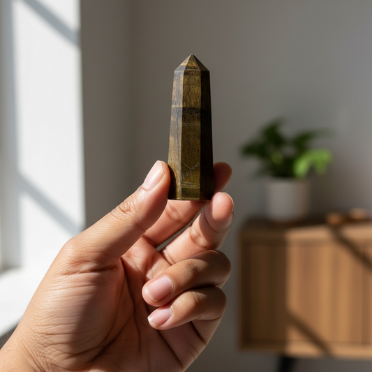 Tiger Eye Pencil Tower – Crystal of Courage, Confidence & Protection