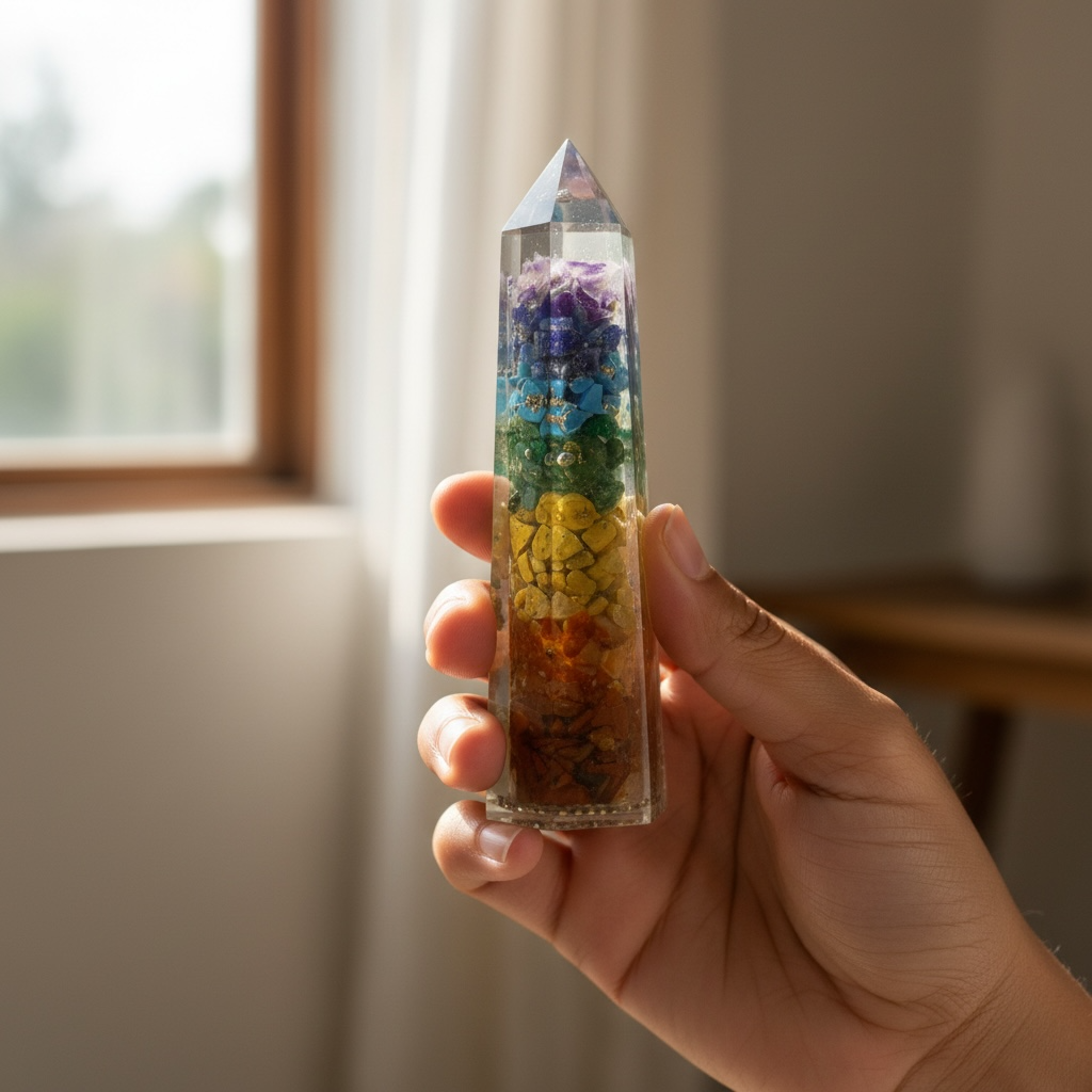 7 Chakra Pencil Tower – Crystal Energy Generator for Balance, Healing & Alignment