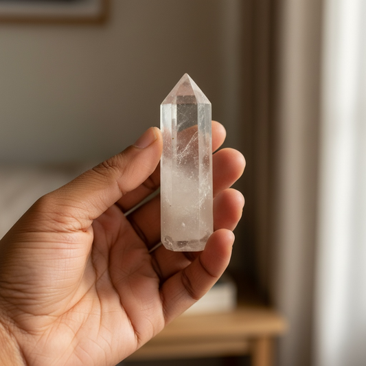 Clear Quartz (Sphatik) Pencil Tower – Master Healer Crystal for Clarity, Energy & Amplification