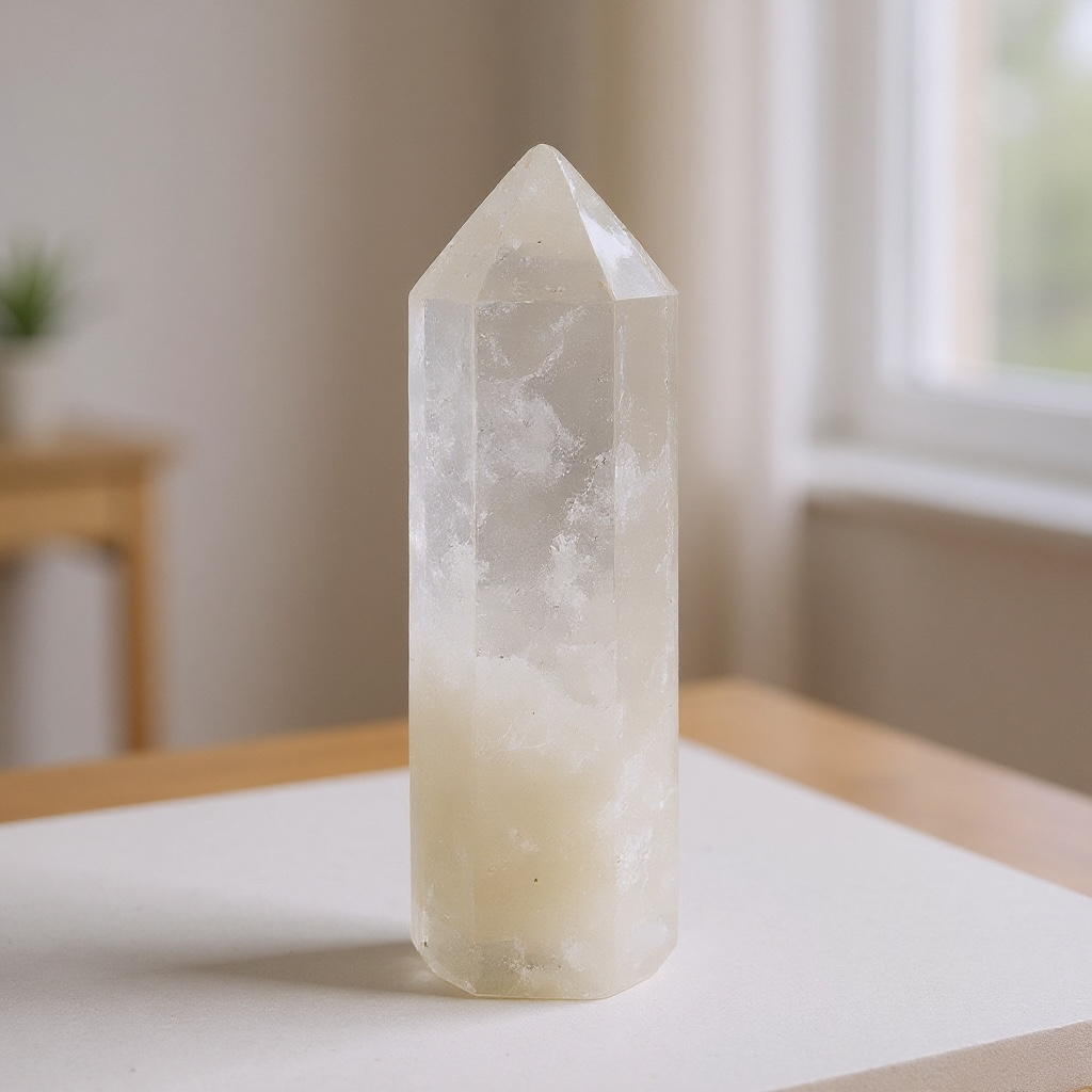 Clear Quartz (Sphatik) Pencil Tower – Master Healer Crystal for Clarity, Energy & Amplification