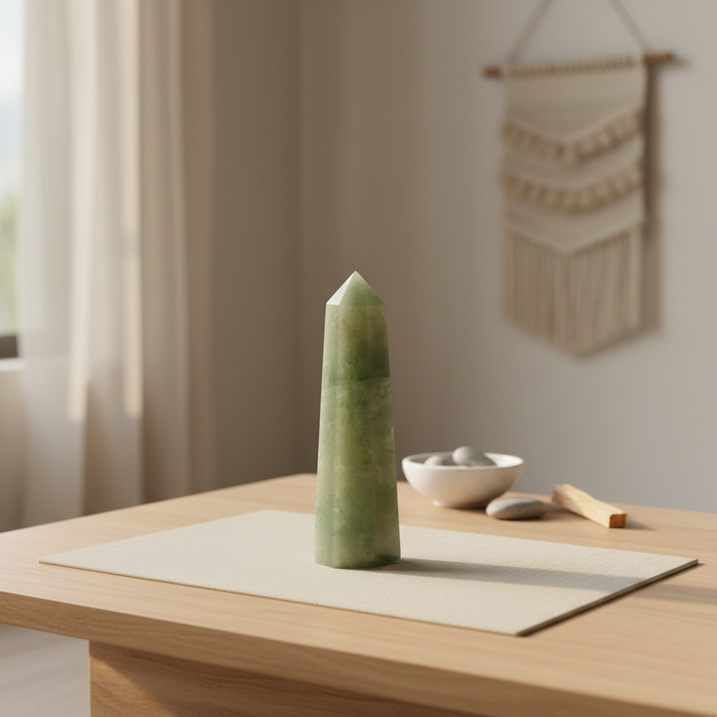 Green Aventurine Pencil Tower – Crystal of Luck, Prosperity & Heart Healing