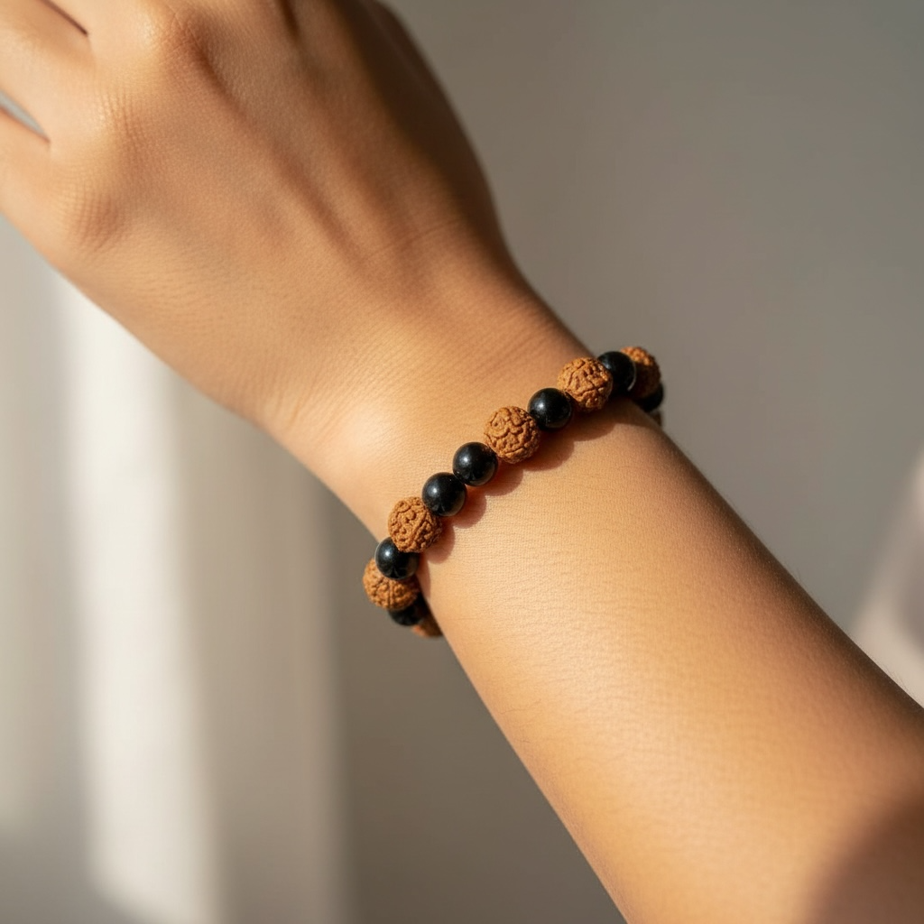 Black Tourmaline & Rudraksh Bracelet
