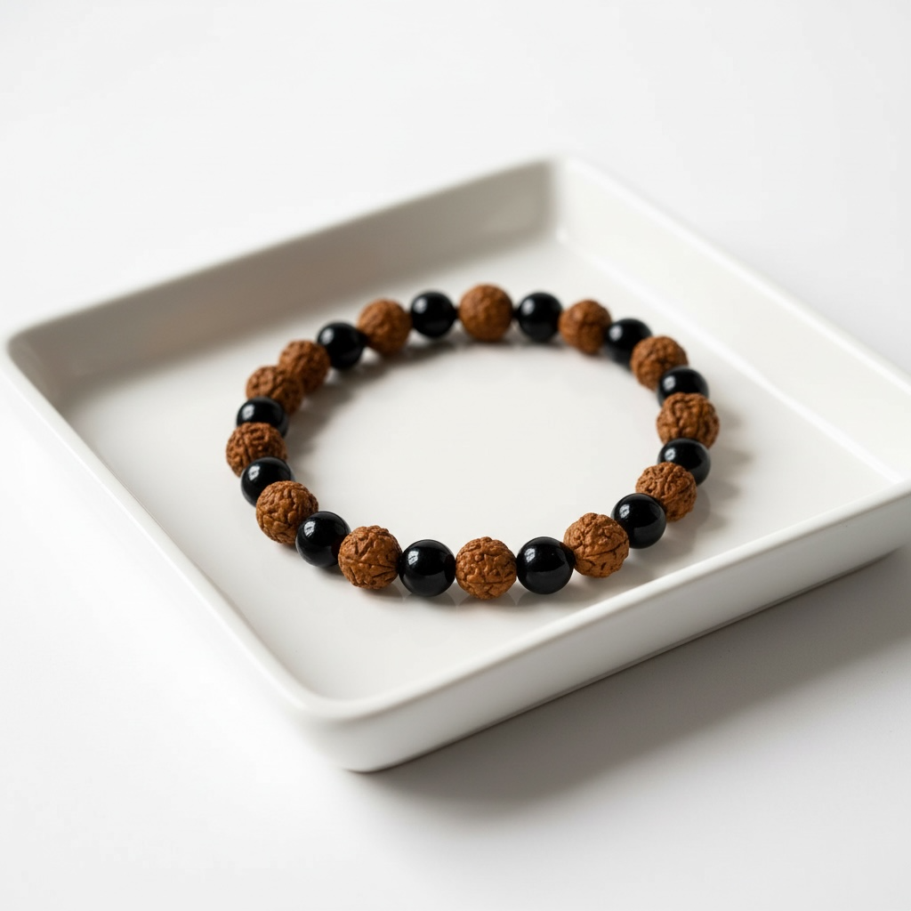 Black Tourmaline & Rudraksh Bracelet