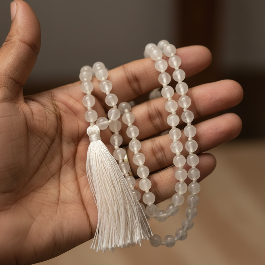Clear Quartz (Sphatik) Jaap Mala – Purity, Focus & Energy Amplification