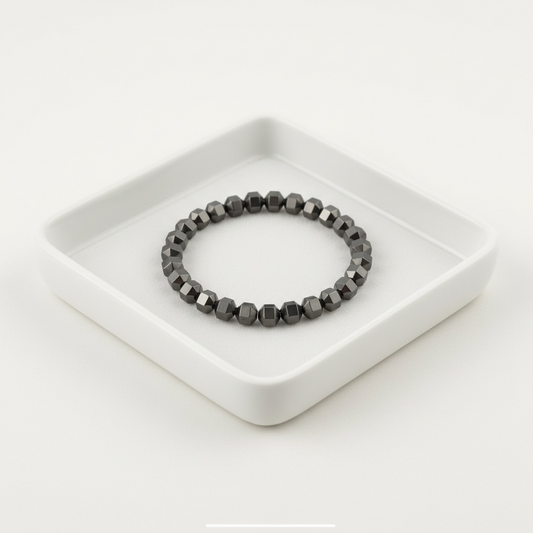 Faceted Cube Hematite Bracelet – Grounding, Protection & Mental Strength