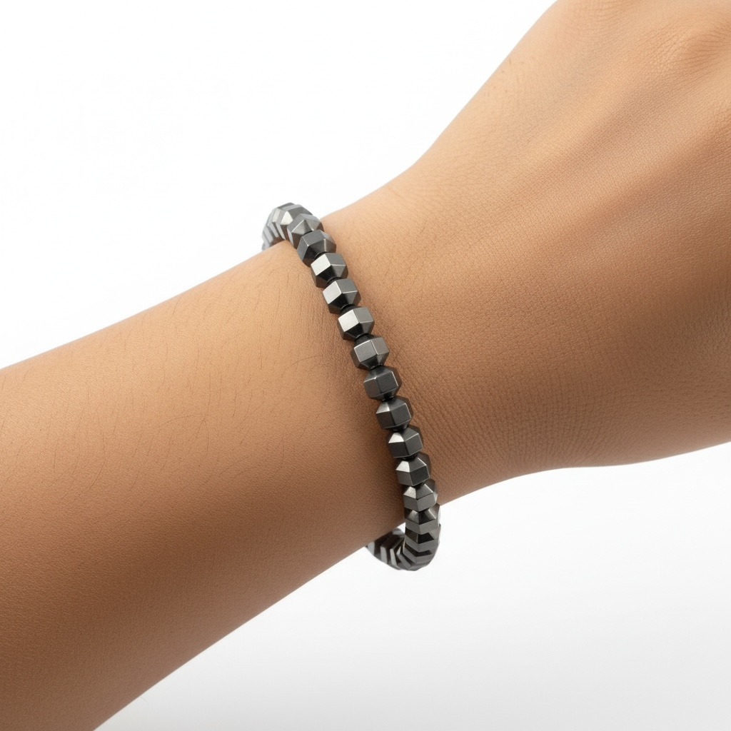 Faceted Cube Hematite Bracelet – Grounding, Protection & Mental Strength