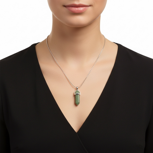 Green Aventurine Pencil Pendant – Crystal of Luck, Healing & New Opportunities