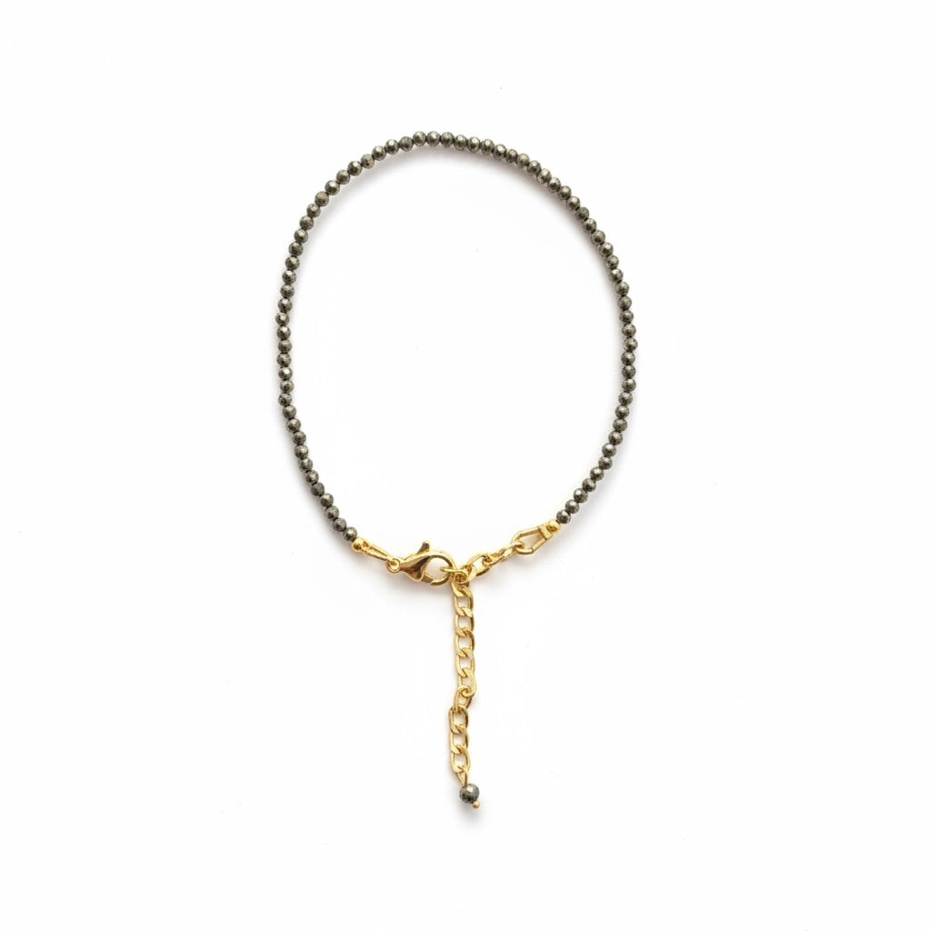 Pyrite 2mm Bead Anklet – Crystal of Wealth, Confidence & Protection