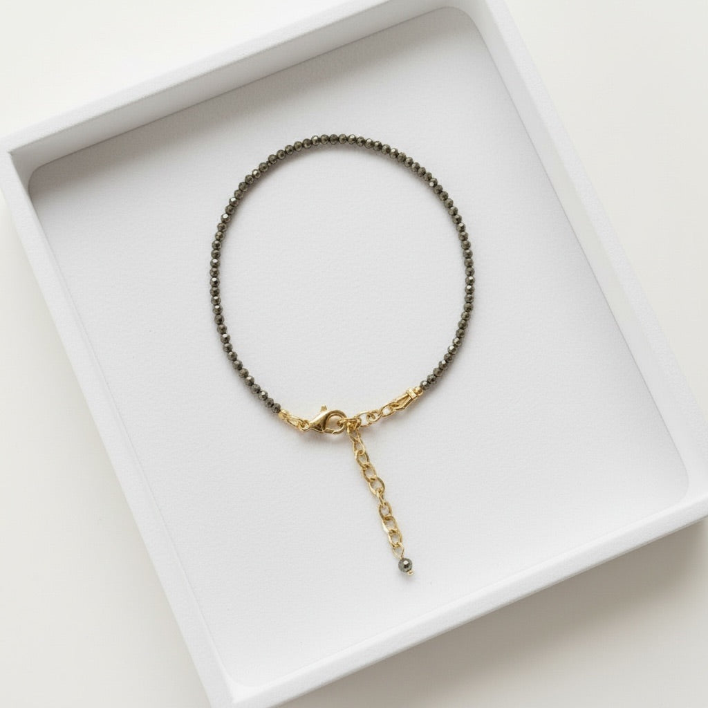 Pyrite 2mm Bead Anklet – Crystal of Wealth, Confidence & Protection