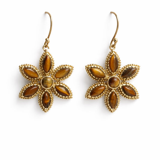 Tiger Eye Flower Style Earrings – Confidence, Protection & Inner Strength
