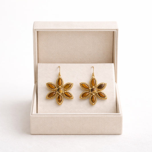 Tiger Eye Flower Style Earrings – Confidence, Protection & Inner Strength