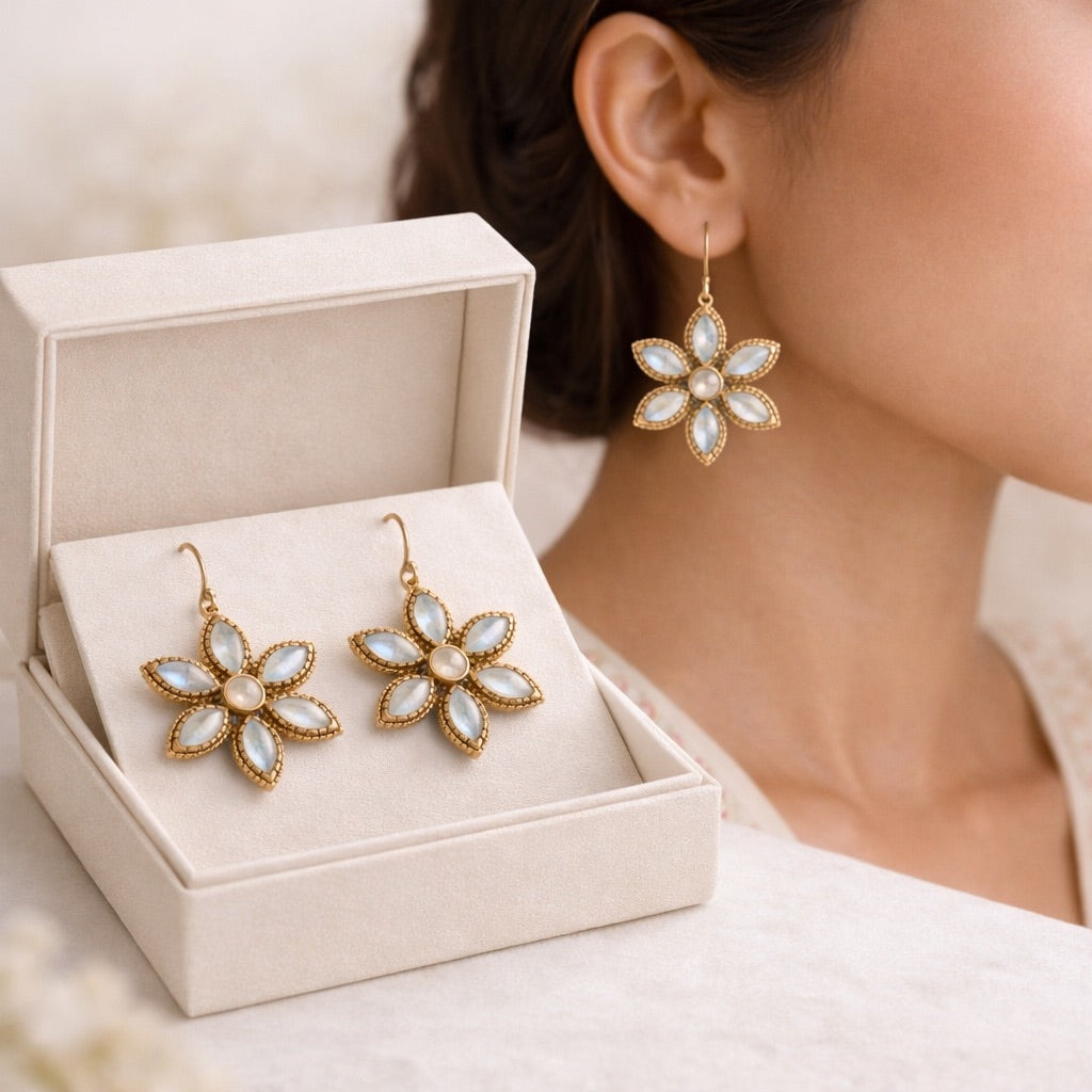 Moonstone Flower Style Earrings