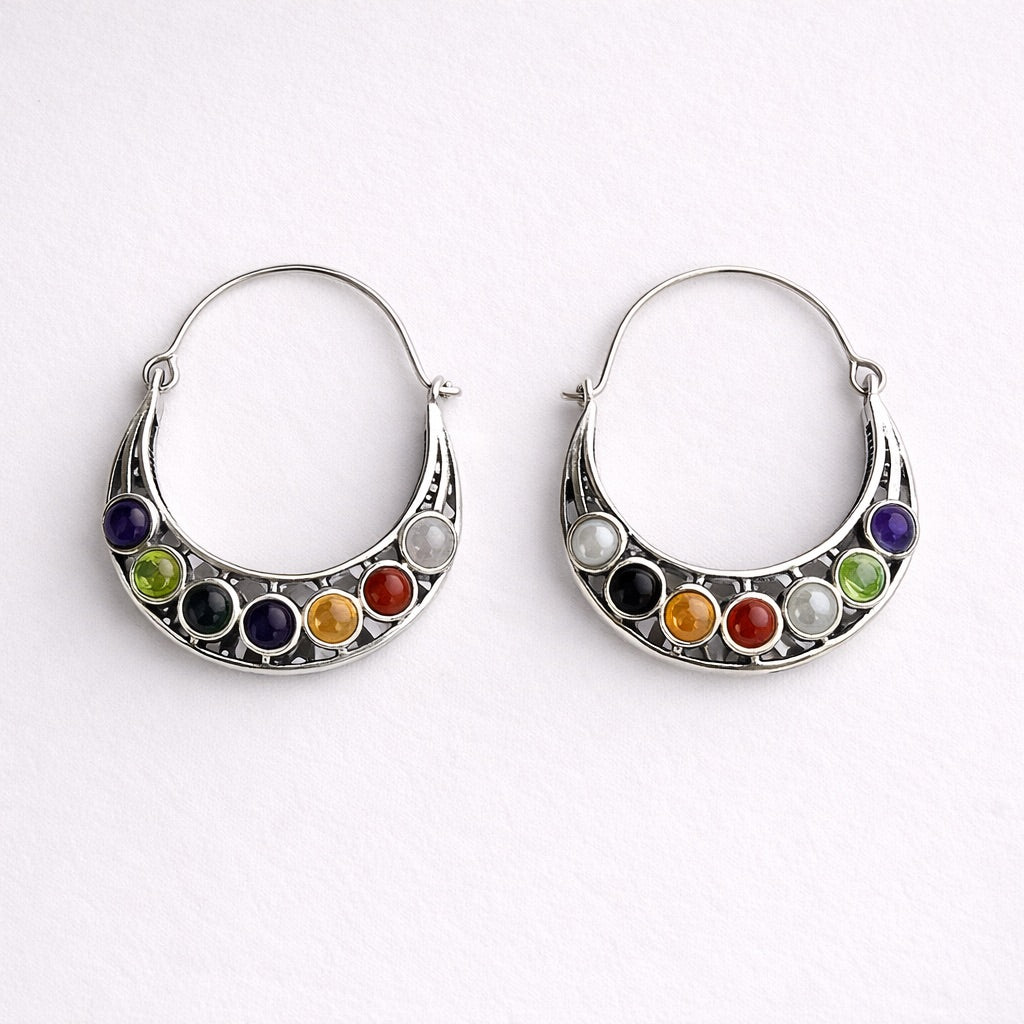 7 Chakra Silver Plated Earrings