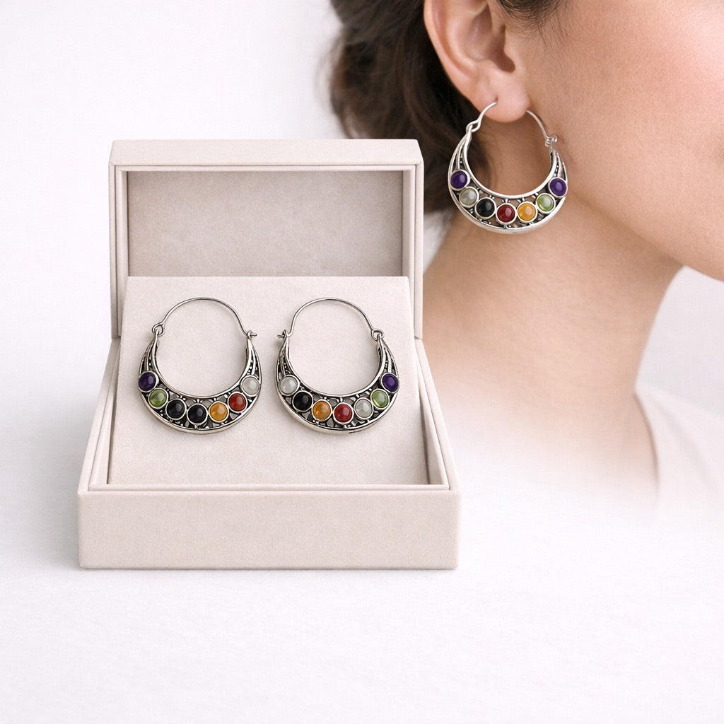 7 Chakra Silver Plated Earrings