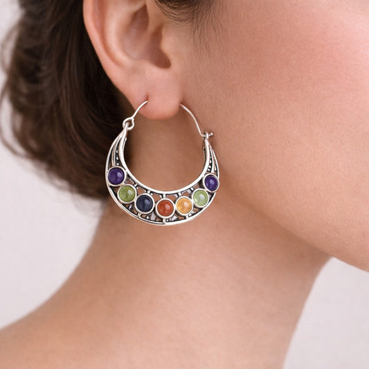 7 Chakra Silver Plated Earrings