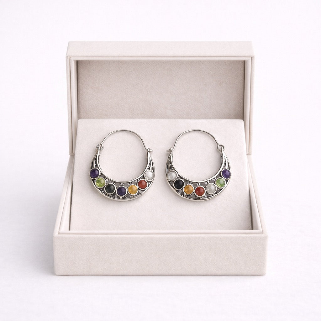 7 Chakra Silver Plated Earrings